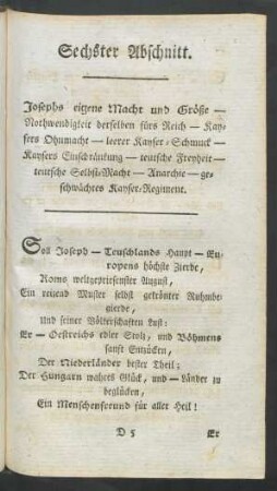 Sechster Abschnitt. Josephs eigene Macht und Größe - Nothwendigkeit derselben fürs Reich - Kaysers Ohnmacht - ...