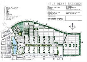 Hansjakob, Gottfried; München - Riem; Neue Messe München, Messestadt Riem - Gesamtanlage (Grundriss), Freianlagen koloriert