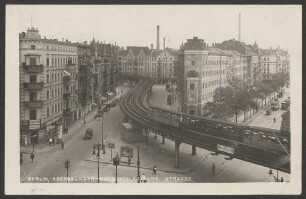Ansichtskarte Hochbahn und Straßenkreuzung, Oberbaumstraße Ecke Schlesische Straße [2/2]