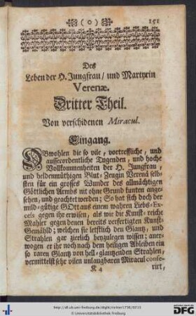 Dritter Theil. Von verschidenen Miracul.