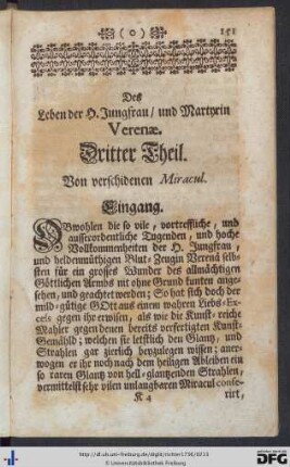 Dritter Theil. Von verschidenen Miracul.