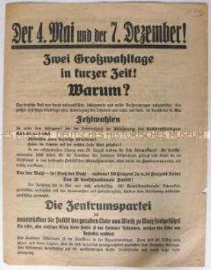 Flugblatt der Zentrumspartei zur Reichstagswahl 7. Dezember 1924