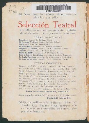 Selección teatral - Obras publicadas [y] Nuevas ediciones