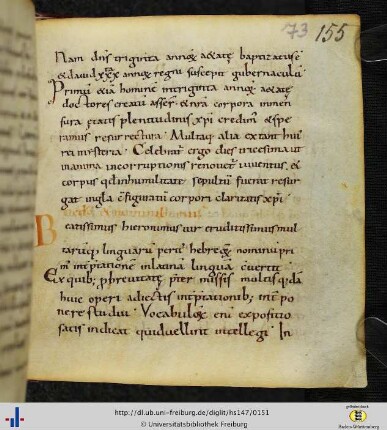 [73r - 75r] Excerptum ex Etymologiis Isidori Hispalensis (Lib. 7, Cap. 1, 1-17).