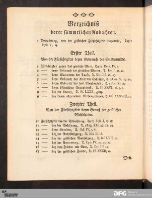 Verzeichniß derer sämmtlichen Andachten.