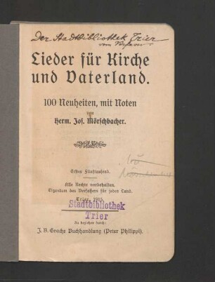 Lieder für Kirche und Vaterland : 100 Neuheiten