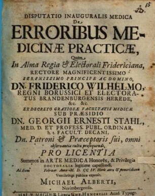 Disputatio Inauguralis Medica De Erroribus Medicinæ Practicæ