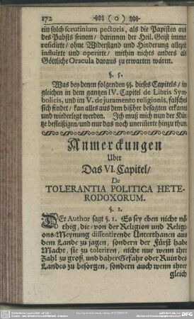 Anmerckungen Uber Das VI. Capitel, De Tolerantia Politica Heterodoxorum