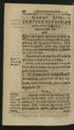 Caput XIII. Continens Primam Appendicem De Enunciationibus compositis.