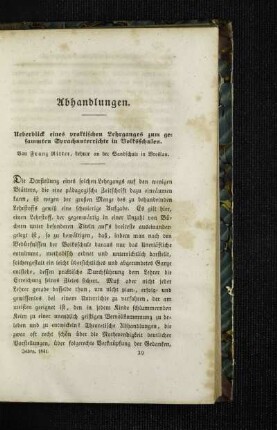 Ueberblick eines praktischen Lehrganges zum gesammten Sprachunterrichte in Volksschulen