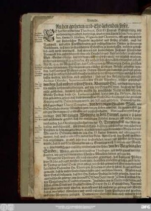 An den geehrten und Ehr-liebenden Leser.