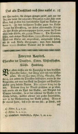 Zweytes Kapitel. Charakter der Deutschen. Sitten. Wissenschaften. Künste. Handlung
