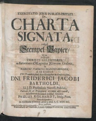 Exercitatio Iuris Publico-Privati De Charta Signata, vulgo Stempel-Papier