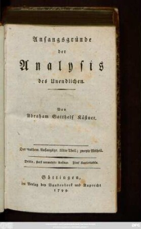 Theil 3, Abth. 2: Anfangsgründe der Analysis des Unendlichen : Fünf Kupfertafeln