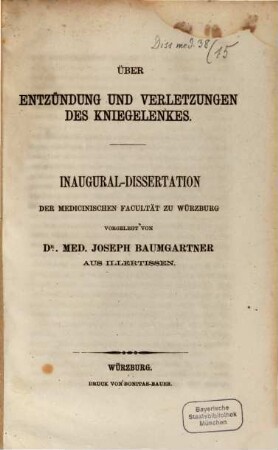Über Entzündung und Verletzungen des Kniegelenkes : Inaug. Diss.