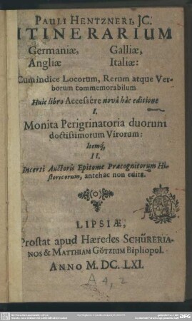 Itinerarium Germaniae, Angliae, Galliae, Italiae