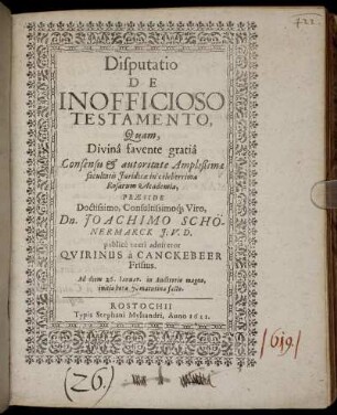 Disputatio De Inofficioso Testamento