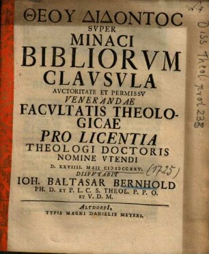 Svper Minaci Bibliorvm Clavsvla