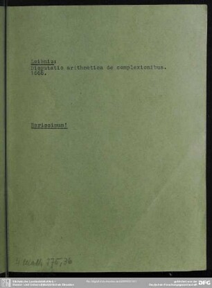 Disputatio arithmetica de complexionibus