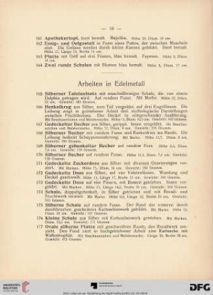 Arbeiten in Edelmetall (Nr. 165-193)