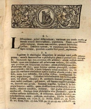 Dissertationis de immortalitate animae, Pars 3. Dogmatica prior, animae immortalitalem probans ex principio interno