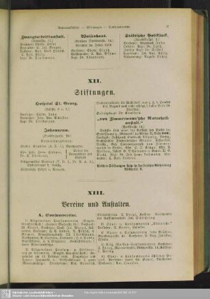 XIII. Vereine und Anstalten
