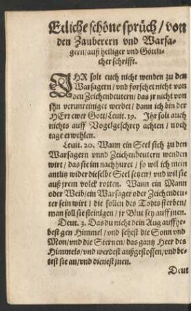 Etliche schöne sprüch/ von den Zauberern und Warsagern/ auß heiliger und Göttlicher schrifft.