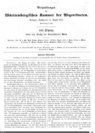 162. Sitzung, Stuttgart, 14.8.1852