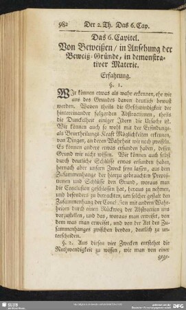 Das 6. Capitel. Von Beweißen, in Ansehung der Beweiß-Gründe, in demonstrativer Materie