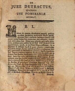 Dissertatio Juris Publici Particularis De Jure Detractus Qvatenus Usu Pomeraniae Obtineat