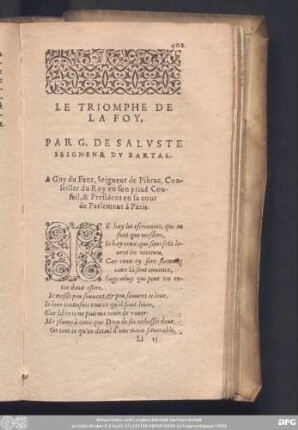 Le Triomphe De La Foy, Par G. De Saluste Seignenr Du Bartas.