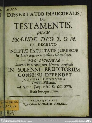 Dissertatio Inauguralis De Testamentis