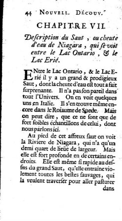 Description du Saut, ou Cheute d`eau de Niagara, qui se voit entre le Lac Ontario ] le Lac Erié.
