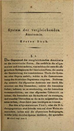 System der vergleichenden Anatomie, 1. Allgemeine Anatomie