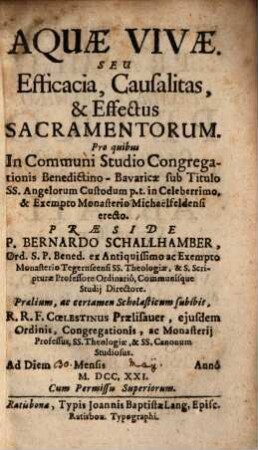 Aquae vivae, seu efficacia, causalitas et effectus sacramentorum