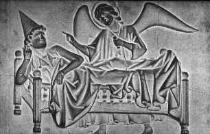 Bamberg, Dom, Tumba Papst Clemens II., Tod des Papstes in Anwesenheit eines Engels