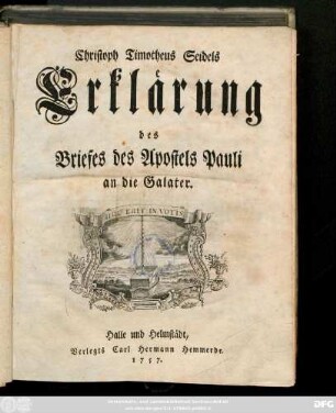 Christoph Timotheus Seidels Erklärung des Briefes des Apostels Pauli an die Galater