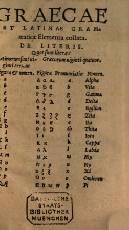 Elementa Graecae et Latinae Grammaticae collata
