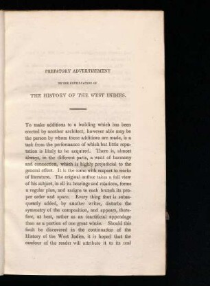 Prefatory advertisement to the continuation of "The history of the West Indies"