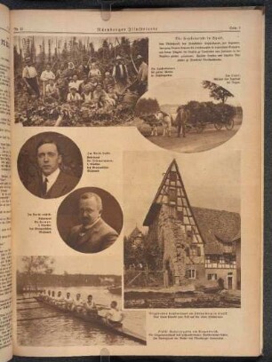 Die Hopfenernte in Spalt. Geheimrat Dr. Zimmermann, 1. Direktor des Germanischen Nationalmuseums. - Geheimrat Dr. Hampe, 2. Direktor des Germanischen Nationalmuseums. - Originelles Hopfenhaus am Spitzerberg in Spalt. - Ruderregatta am Dutzendteich