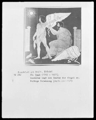 Daedalus legt dem Ikarus die Flügel an