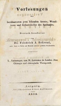 William Lawrence's Vorlesungen über Chirurgie und chirurgische Therapeutik, 1