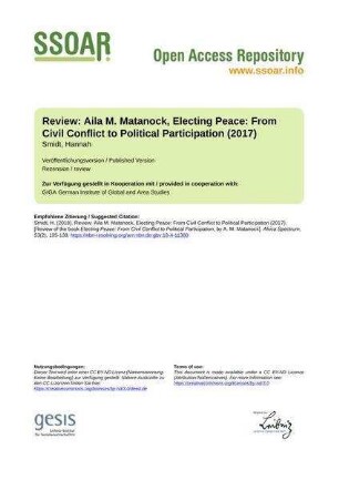 Review: Aila M. Matanock, Electing Peace: From Civil Conflict to Political Participation (2017)