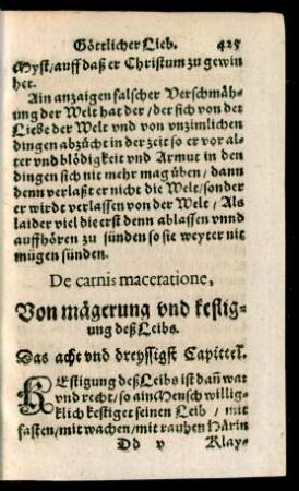 De carnis maceratione, Von mägerung und kestigung deß leibs. Das acht und dreyssigst Capittel.