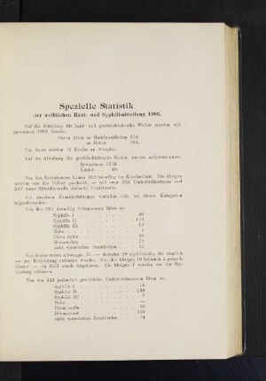 Spezielle Statistik der weiblichen Haut- und Syphilisabteilung 1903.