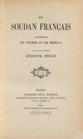 Au Soudan français : souvenirs de guerre et de mission