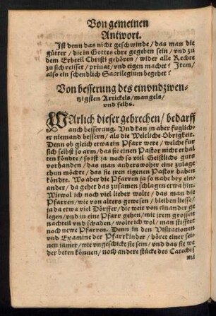 Von besserung des einundzwentzigsten Artickels/ mangels/ und felhs.