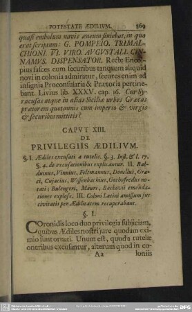 Caput XIII. De Privilegiis Aedilium