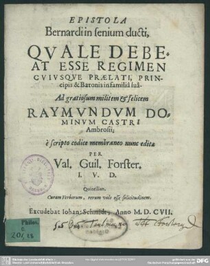 Epistola de regimine praelatorum, principum ... in familia sua