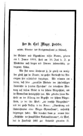 Todesanzeige für Carl Mager